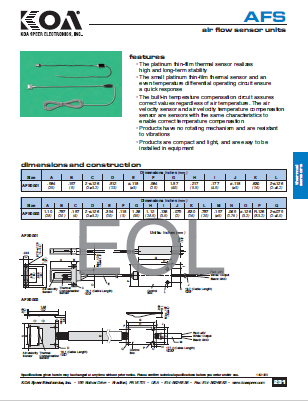 AFS End Of Life And NRND Products Air Flow Sensors